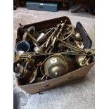 Large box of brass wares.
