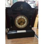 Victorian slate mantle clock with presentation plaque to front.