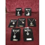 Lot of 7 scottish art pewter chains and pendants.