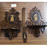 Pair of yew wood carved shelf items together with matching page turner