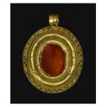 GREEK GOLD BOX PENDANT WITH CARNELIAN STONE