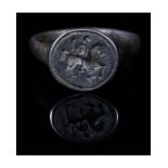 MEDIEVAL SILVER RING WITH HORSEMAN