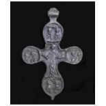 MEDIEVAL BRONZE CROSS WITH RELIGIOUS MOTIFS