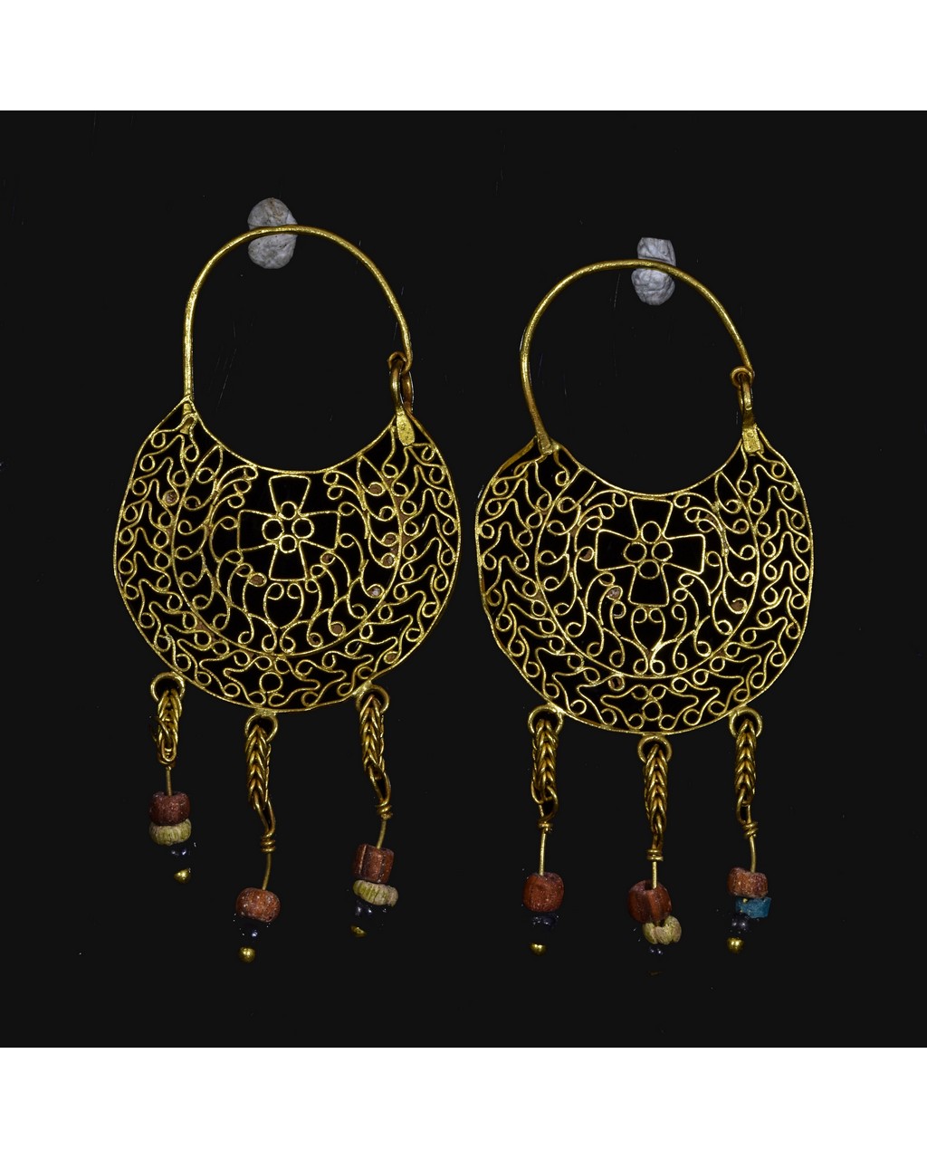 BYZANTINE GOLD EARRINGS WITH CROSSES AND BEADS