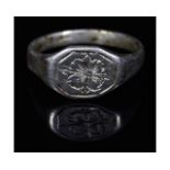 MEDIEVAL SILVER RING WITH FLOWER