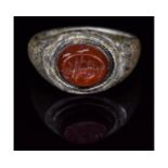 ROMAN SILVER INTAGLIO RING WITH AMPHORA