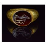 ROMAN GOLD INTAGLIO RING WITH APOLLO