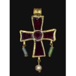 BYZANTINE GOLD CROSS WITH GARNETS - RARE