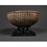 WESTERN ASIATIC STONE RIBBED BOWL ON STAND