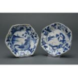 CHINES BLUE AND WHITE HEXAGONAL PLATES