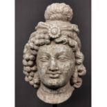 RARE GANDHARA MARBLE HEAD OF BODHISATTVA