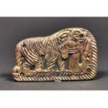 CHINESE ORDOS GILDED PLAQUE WITH TIGER AND DEER