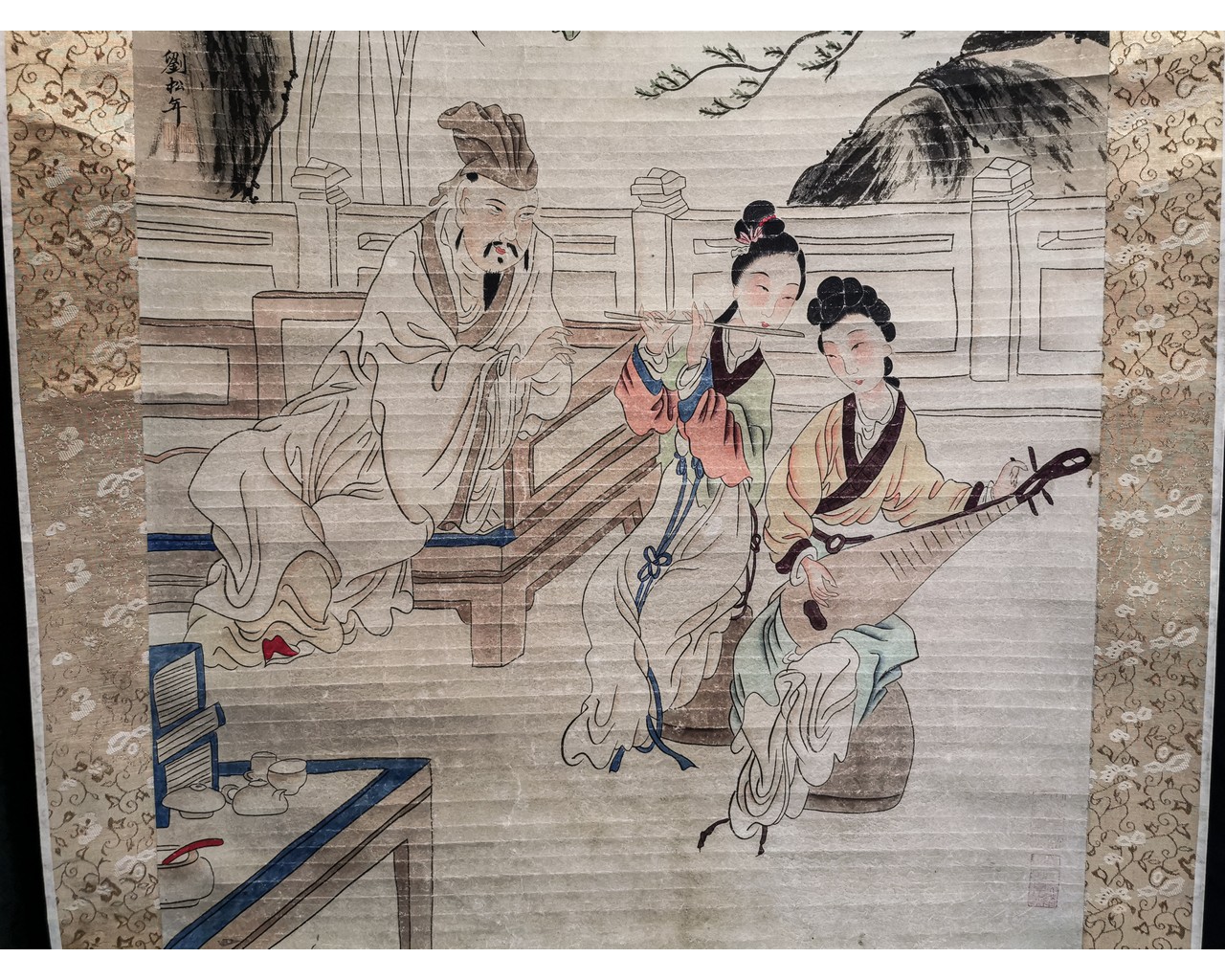 CHINESE SCROLL PAINTING WITH MUSICIANS - Image 2 of 3