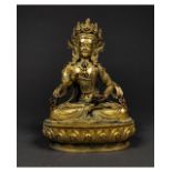 CHINESE GILT BRONZE FIGURE OF VAJRASATTVA