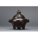 CHINESE BRONZE CENSER WITH DRAGONS