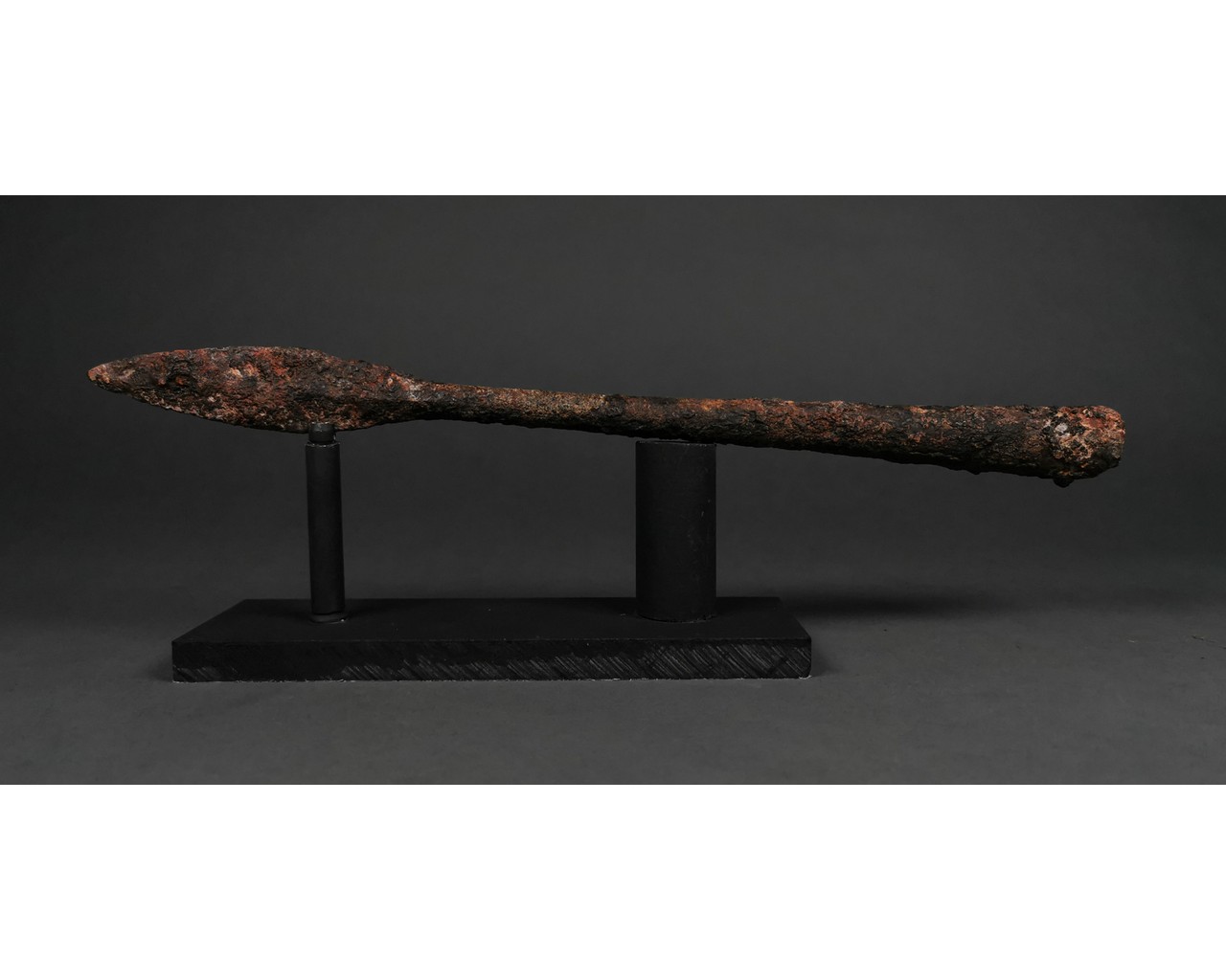 LONG ROMAN IRON SOCKETED SPEAR ON STAND - Image 3 of 4