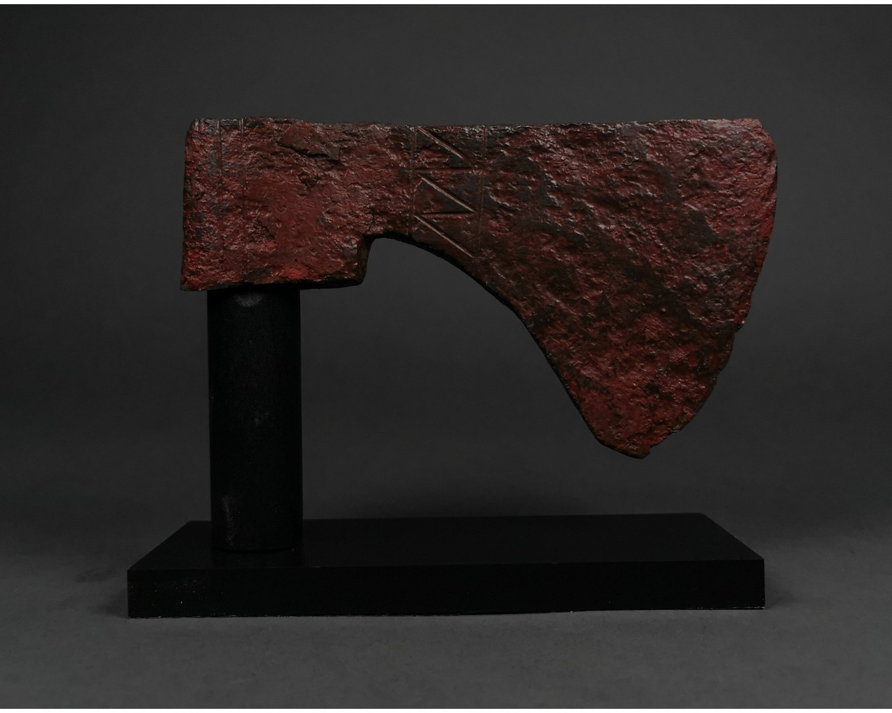 VIKING BEARDED IRON AXE HEAD ON STAND