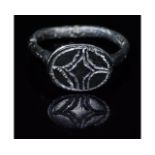 MEDIEVAL BRONZE CHRISTIAN RING WITH STAR OF BETHLEHEM