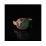 MEDIEVAL BRONZE RING WITH GLASS INSET