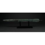 LARGE ANCIENT BRONZE SWORD ON STAND