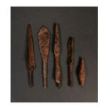 MEDIEVAL IRON ARROW HEADS (5)