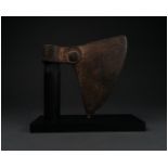 MEDIEVAL IRON AXE HEAD ON STAND