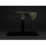 HEAVY BRONZE AGE BATTLE AXE ON STAND