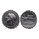 Ancient Roman Republican AR denarius serratus