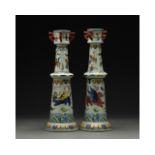 A PAIR OF DOUCAI-STYLE CANDLESTICKS, CHINA