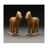 PAIR OF MING DYNASTY GLAZED HORSE FIGURES - ASTROLOGICAL