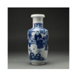 A BLUE AND WHITE ROULEAU VASE, CHINA