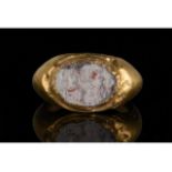 ROMAN GOLD INTAGLIO RING WITH JUPITER AND JUNO