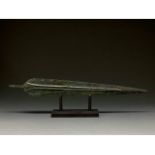 ANCIENT BRONZE SWORD ON STAND - SUPERB PATINA