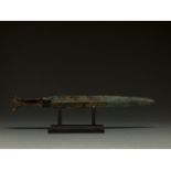 MAGNIFICENT ANCIENT BRONZE DAGGER WITH HANDLE