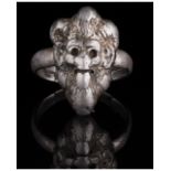 RARE POST MEDIEVAL SILVER RING WITH DEVIL'S FACE