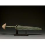 MAGNIFICENT ANCIENT BRONZE SWORD WITH STONE POMEL