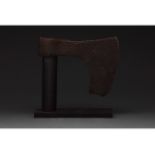 VIKING IRON BATTLE AXE HEAD ON STAND