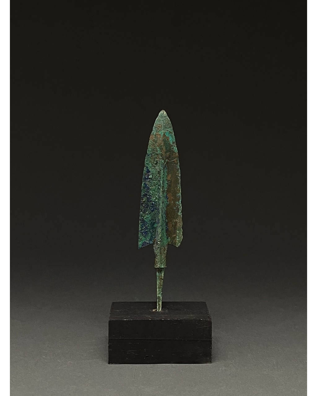 ANCIENT BRONZE SPEAR ON STAND