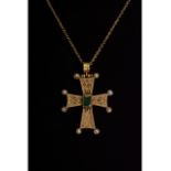 CRUSADERS GOLD CROSS WITH EMERALD AND PEARLS