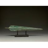 ANCIENT BRONZE SWORD ON STAND - SUPERB PATINA