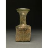 LATE ROMAN SQUARE GLASS BOTTLE WITH CROSS