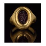 ROMAN GOLD INTAGLIO RING WITH DIANA THE HUNTRESS