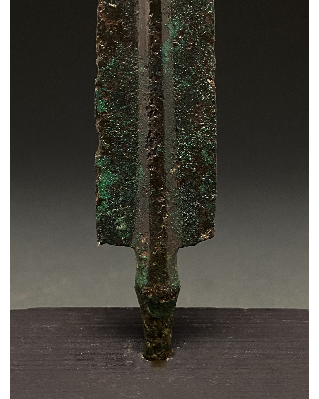 ANCIENT BRONZE SPEAR ON STAND - Image 3 of 4