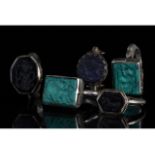 COLLECTION OF FIVE TRIBAL INTAGLIO RINGS