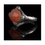 VIKING AGE SILVER RING WITH CARNELIAN GEM