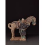 CHINA, MING DYNASTY GLAZED POTTERY HORSE AND GROOM FIGURE