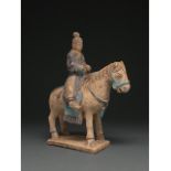 CHINA, MING DYNASTY PAIR OF GLAZED POTTERY HORSE AND RIDER