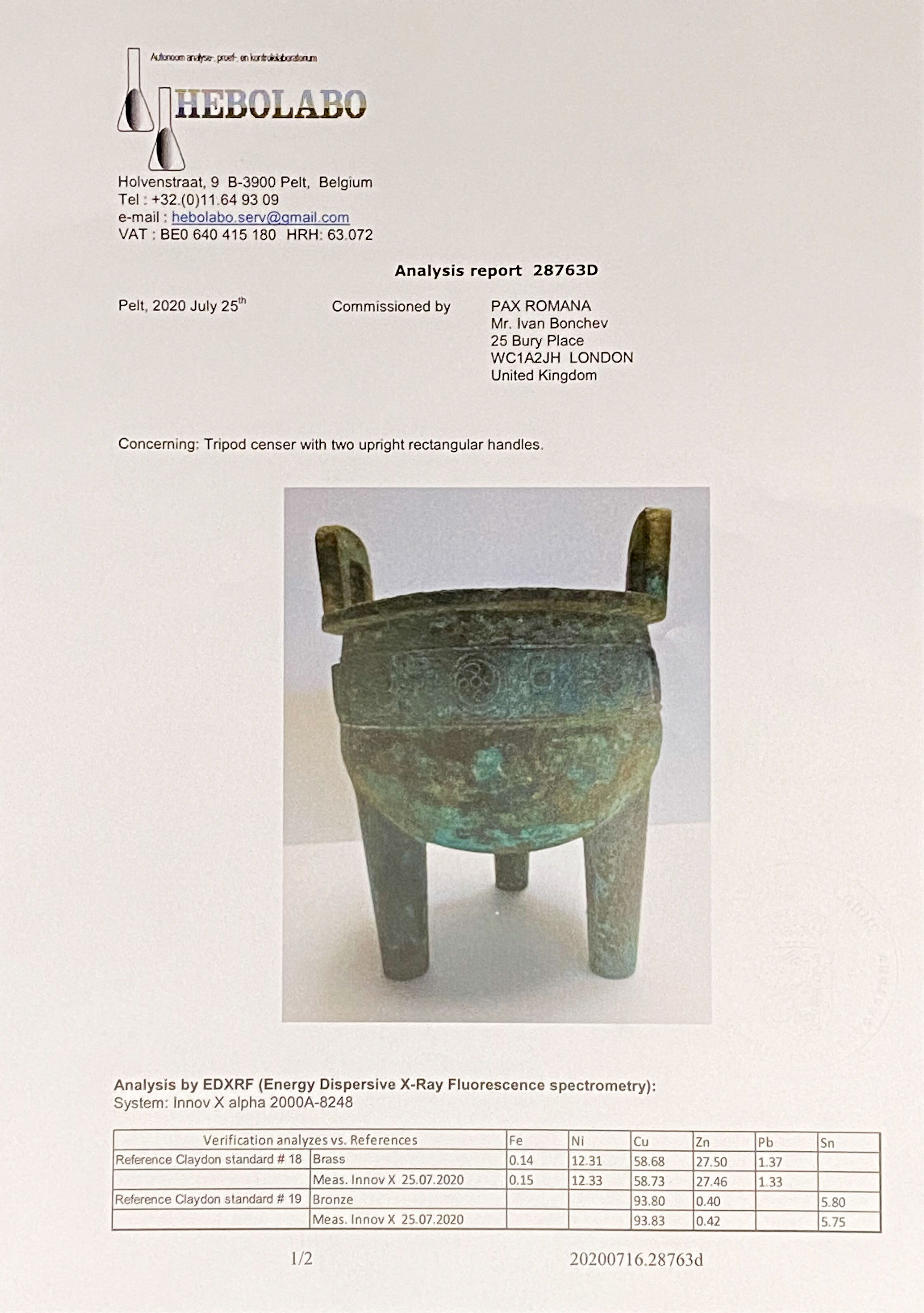 CHINA, LATE SHANG DYNASTY BRONZE DING VESSEL - XRF TESTED - Image 8 of 9