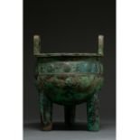 CHINA, LATE SHANG DYNASTY BRONZE DING VESSEL - XRF TESTED