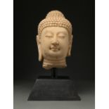 CHINA, LATE MING DYNASTY MARBLE HEAD OF GUANYIN